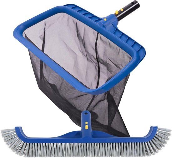 Zwembadreinigingsset, fijnmazig zwembadskimmer-net en 18 inch zwembadborstel, stabiel frame, zwembadnet, skimmer en professionele zwembadborstelkop voor ondergrondse zwembaden