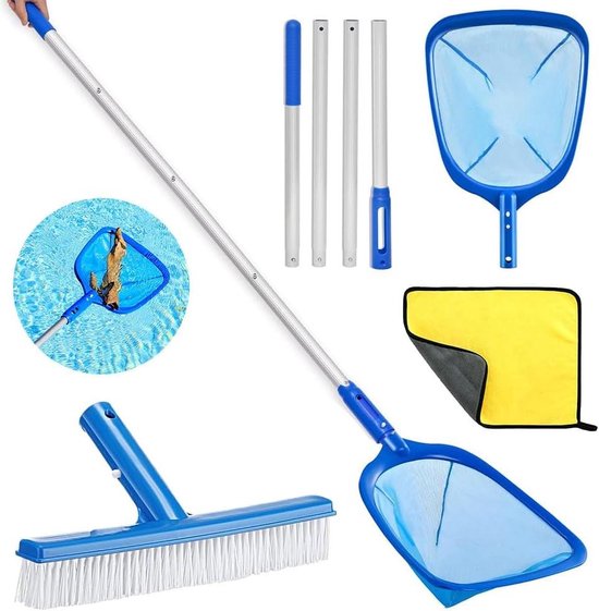 Zwembadreinigingsset - Telescoopstang 187 cm - Fijnmazig schepnet - Bodemschepnet - Zwembadborstel - Spa