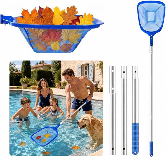 Zwembadschepnet - Blauw - 140 cm - Aluminium Stang met Polypropyleen Net - Voor Zwembad en Vijver