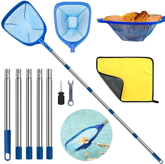 Zwembadschepnet - Blauw - 220 cm - Fijnmazig met Telescoopstang - Voor Zwembad en Vijver