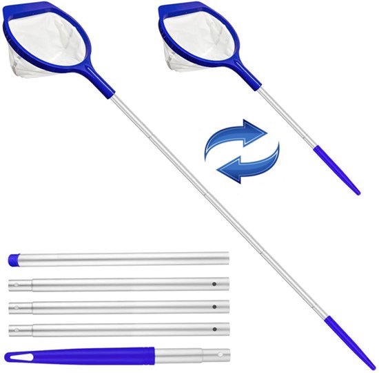 Zwembadschepnet fijnmazig 146 cm, zwembadschepnet met telescoopstang, aluminium, stabiel, vijvernet, algen, kleine zwembadaccessoires, skimmer vijver, fijn voor zwembad, fontein, aquarium