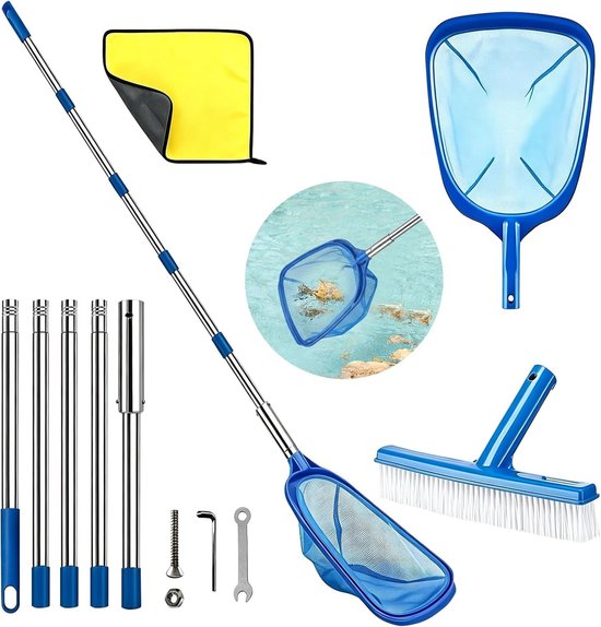 Zwembadschepnet met Telescoopstang - Blauw - 220 cm - Fijnmazig Net voor Zwembad en Vijver