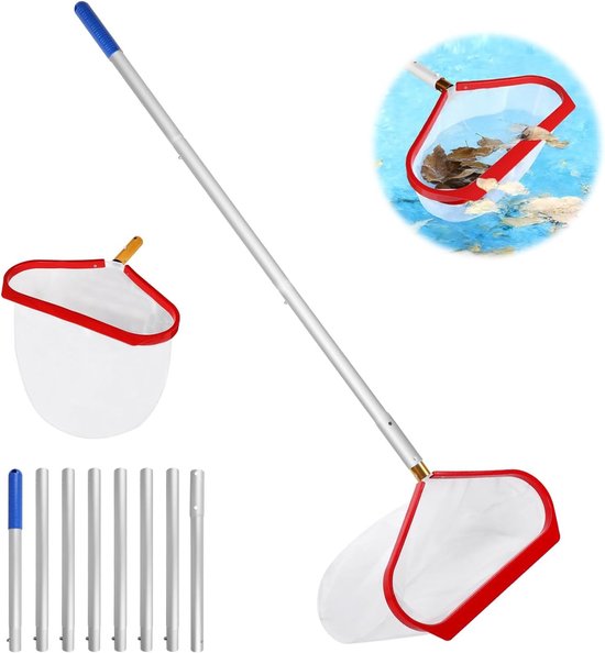 Zwembadschepnet Type A - Rood Aluminium Frame & Fijnmazig Net - Verstelbare Stang 2,8m - Voor Dagelijkse Oppervlaktereiniging - Zwembad & Vijver