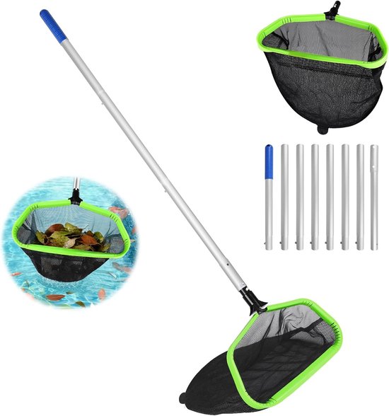 Zwembadschepnet Type B2 - Groen Aluminium Frame & Grofmazig Net - Verstelbare Stang 2,8m - Bodemgewicht - Voor Natte Bladeren & Zware Lasten
