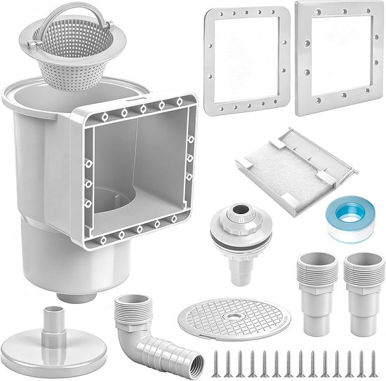 zwembadset 10-delig. Ingebouwde skimmer inclusief inlaatmondstuk, skimmermand, slangaansluiting 32/38mm, winterverschluss, compleet set voor stalen wandzwembaden en opzetzwembaden