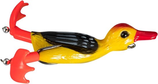 Zwemlokaas Eend - Vislokaas Topwater - Vissen Vangen - Realistische Bewegingen - 9 cm - Geel