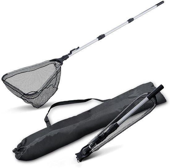 Zylo® Schepnet Vissen - Visnet - Telescoop Schepnet - Met Rubber Gevoerd Visnet - 55x55x1cm - Zwart van Zylo