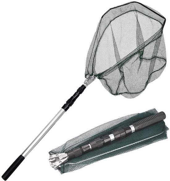 Zylo® Schepnet Vissen - Visnet - Telescoop Schepnet - Opvouwbaar Uitbreidbaar 1,5M Aluminium Steel - 43x43x2cm - Zilver van Zylo