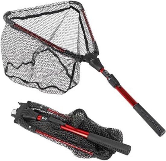 Zyrex® Schepnet Vissen - Visnet - Telescoop Schepnet - Duurzaam Net met Rubberen Coating - Zwart - 47x 12x 9 cm; 490 g
